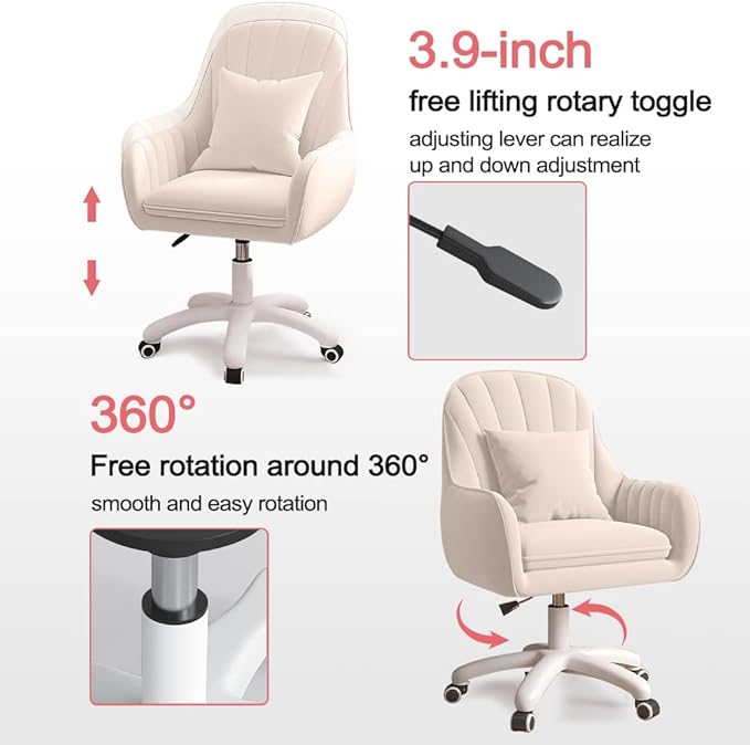 XUEGW Home Office Chair Computer Chair with Mid-Back Upholstered Modern Tufted Computer Task Chair Swivel Height Adjustable Velvet Accent Chair.