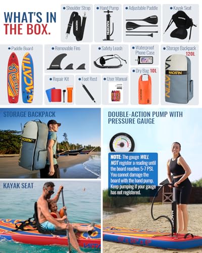 Inflatable Stand Up Paddle Board 12' with Kayak Seat & Dual Paddles – Premium SUP Board for Adults & Families Includes Kay...