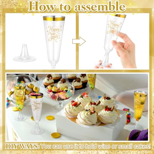 Jingmore 48 Pack 2026 Happy New Year Gold Rimmed Plastic Champagne Flutes Cheer to 2026 Celebration New Years Eve Party Su...