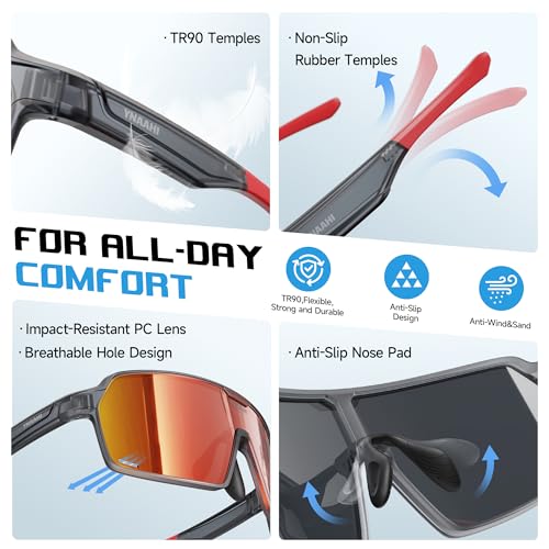 Ynaahi Sports Sunglasses. Ultra-light TR90 Frame, UV400 protection. Ideal for Pickleball, Cycling and Outdoor sports
