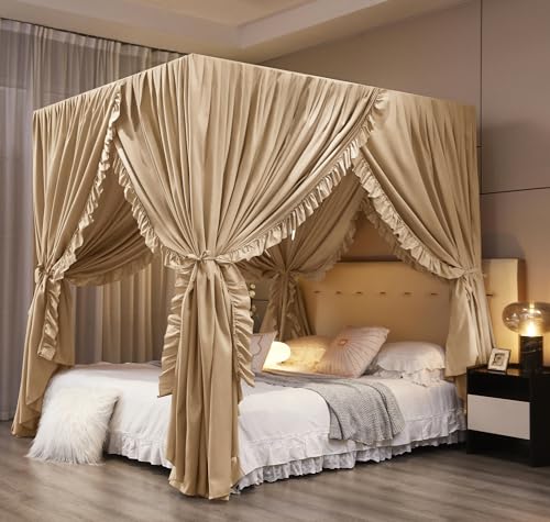 Mengersi Canopy Bed Curtains Queen Size,Royal Breathable Private Space-Elegant Bed Curtains Bedroom Decor for Adults,Champ...