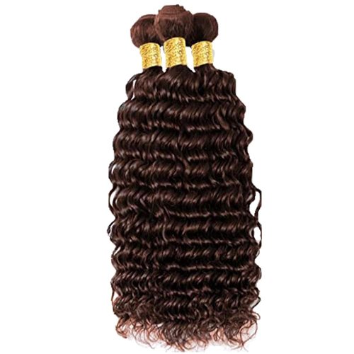 Giginger Bundles Human Hair 16 18 20 Inch Chocolate Color 4 Deep Wave Human Hair Bundles Deep Curly Unprocessed Quick Weave Soft Sewn In Hair Extensions for Black Women