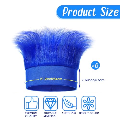 Popuid 6Pcs Hairy Headbands Flowy Troll Crazy Hair & Stickers - Spirit Week Accessories Cheering Headwear Costume Adult (P...