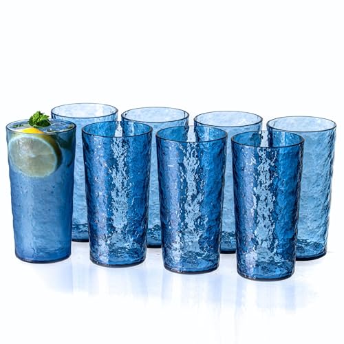 MIYOPESI 18oz Acrylic Glasses Drinkware (Set of 8), Ice-carved Design Shatter-Proof Plastic Cups, Reusable Plastic Drinkin...