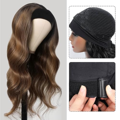 Body Wave Headband Wig Human Hair Highlight Ombre 22 Inch Glueless None Lace Front Wigs Brazilian Virgin Hair #4/27 Honey Blonde Headband Wigs for Black Women 150% Density