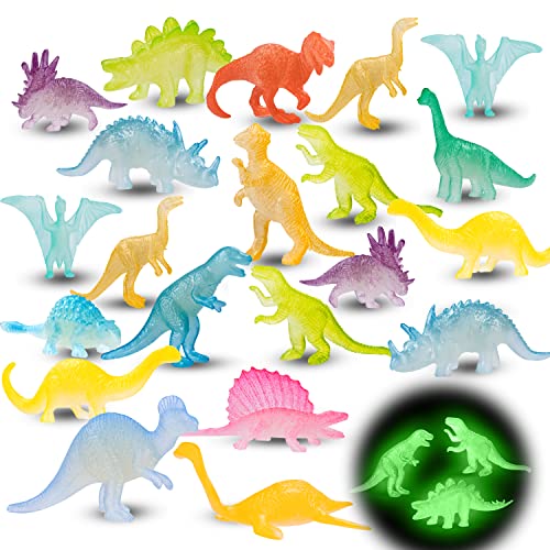 48Pcs Glow in Dark Mini Dinosaur Figures Kids Valentines Day Gifts School Birthday Party Favors Supplies Dino Cupcake Topp...