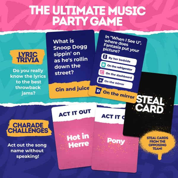 Throwback Lyrics - 250 Cards of 90s & 2000s Hip-Hop & R&B Finish The Lyrics & Charades with A Playlist & Stickers - Great for Game Nights, Date Nights, Adult and Family Games