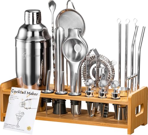 Yelusonw 26-Piece Cocktail Shaker Set - Bartender Kit with Stand, Shakers for Cocktail with All Shakers Bartending Bar Too...
