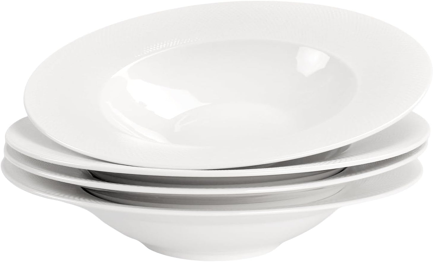 Soup Bowls, Pasta Bowls Plates, White Salad Bowls Set of 4, Embossed Porcelain Wide Rim Bowls, 6 oz, Microwave & Dishwasher Safe, Best for foodies and restaurants 9.9 Inch Reticulated