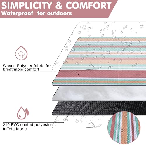 Waterproof Picnic Blanket 80" x 60" in Portable with Carry Strap for Beach Mat or Family Outdoor Camping Party, Park Blank...
