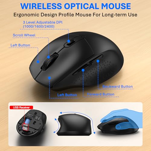 Ergonomic Wireless Keyboard Mouse Combo, EDJO Bluetooth/2.4G Dual-Mode Connection, Soft Foam Wrist Rest, Silent Typing, Wa...