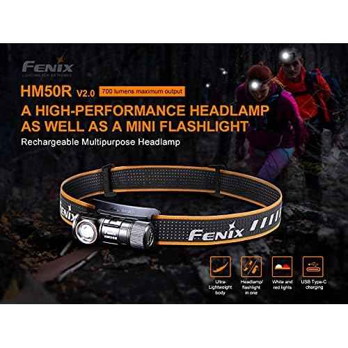 Fenix Power Bundle HM50R v2.0 Headlamp Bundle with 2X ARB-L16, 700 Lumen USB-C Rechargeable, Lightweight with Red Light and Lumentac Organizer