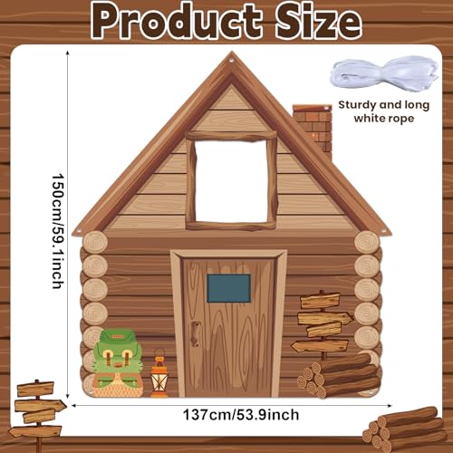 Camping Party Decorations Photo Prop Selfie Frame Happy Camper Photo Booth Props Rustic Wooden Cabin Banner Sign Supplies ...