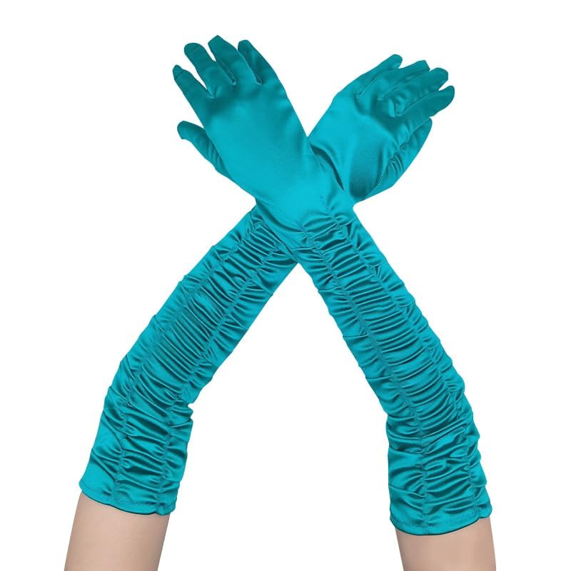 Elegant Green Satin Elbow-Length Wedding Gloves - Perfect for Brides