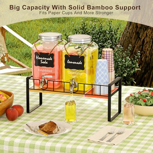 Zuyachuza 2-pack 1 Gallon Drink Dispenser,Glass Beverage Dispenser with Spigot,Lemonade dispenser Bamboo Stand for Outsid...