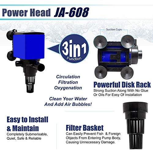 Aqua Dream 600 GPH Submersible Pump(2500L/H,35W) Quiet Internal Aquarium Powerhead Water Pump 3-in-1 Functionality Circula...