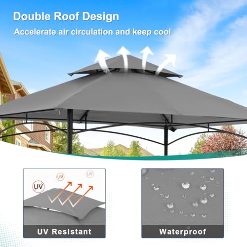 COBANA Grill Gazebo 8’x 5’ Outdoor Patio Backyard BBQ Grill Shelter Double Tiered Soft Canopy Top with Steel Frame and Bar...