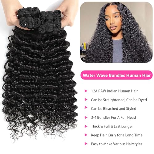 Water Wave Bundles Human Hair Soft Brazilian Virgin Human Hair 100% Unprocessed Wet and Wavy Curly Bundles Natural Black Color Can Be Dyed Total 300g 16 18 20 Inch