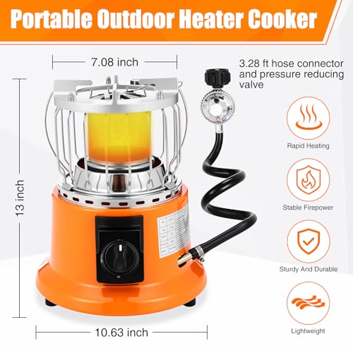 Tujoe 2 in 1 Propane Heater Stove 6000 Btu Portable Outdoor Camping Heater Cooker Gas Stove with Hose and Pressure Reducin...