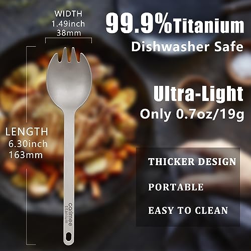 Carimee Pure Titanium Camping Spork, Ultra-Light Eco-Friendly Portable Reusable Flatware for Outdoor Camping Backpacking H...