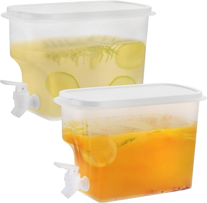 Jucoan 2 Pack 0.9 Gallon Fridge Beverage Drink Dispenser with Leak-proof Spigot, Plastic Cold Drink Juice Beverage Dispens...
