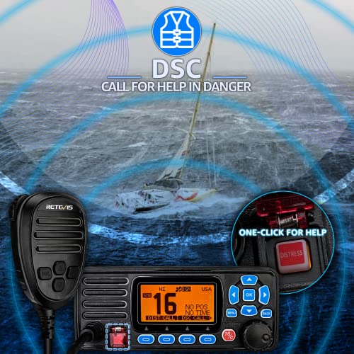 Retevis RA27 Fixed Mount Marine Radio with GPS and DSC, IP67 Waterproof, Long Range, Emergency NOAA Weather, All Internati...