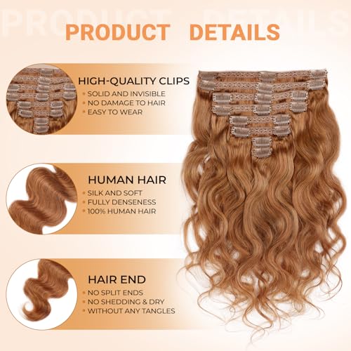 Clip in Hair Extensions Real Human Hair 120 Gram Body Wave Brown Clip in 100% Brazilian Remy Human Hair Extensions 8 Pcs Per Set With 18 Clips 24 Inch