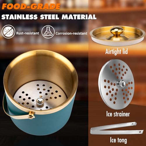 Ice Bucket, 3L Double-Wall Stainless Steel Insulated Ice Bucket With Lid and Ice-Tong, Ice-Buckets for Parties Home Bar, C...