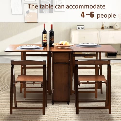 OKCMTR Folding Dining Table Set with 4 Chairs Drop Leaf Table Foldable Dinette for Small Spaces Dining Room Kitchen No Ass...