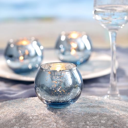 LAMORGIFT 24 Pcs Blue Votive Candle Holders Bulk- Blue Tealight Candle Holders for Wedding Decor, Mercury Glass Votives fo...