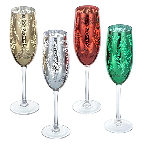 MyGift Modern Stemmed Rose Gold Champagne Flute Set of 6, Bridesmaid and Wedding Toasting Glasses, Prosecco Wine Glass, Mi...