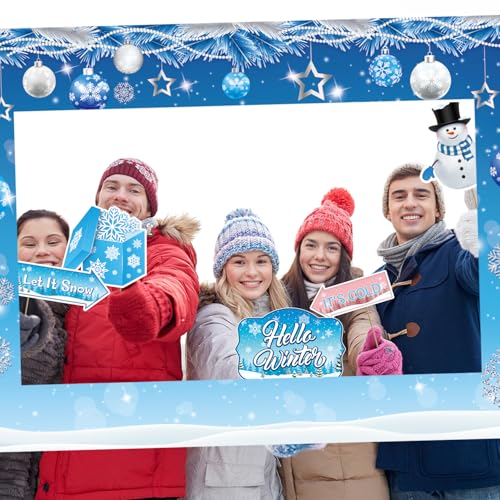 Biswiter Winter Photo Booth Props, 26Pcs Winter Wonderland Photo Booth Props with Frame, Winter Wonderland Party Decoratio...