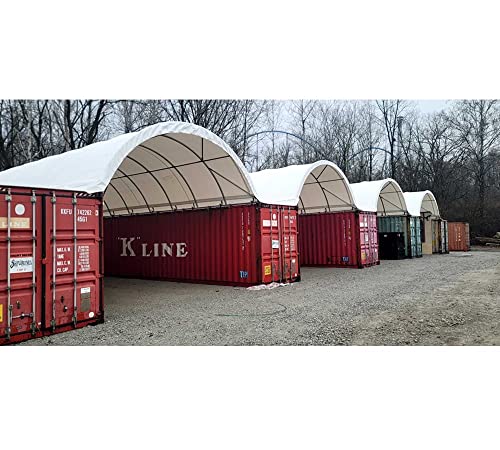 Mytee Products 40'(L) x 40'(W) Shipping Container Canopy Shelter - 21 Oz 610 GSM PVC White Cover Storage Container Roof wi...