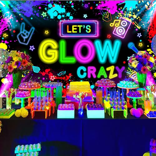 Avezano Glow in The Dark Backdrop Neon Party Decorations Let’s Glow Banner Birthday Party Background Graffiti Splash (No R...