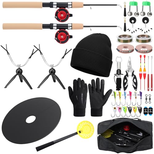 Teyva Daily 42 Pcs Ice Fishing Rod Reel Combo Complete Set 29.5" Ice Fishing Rod and Holder with Carrier Bag Pliers Lip Gr...