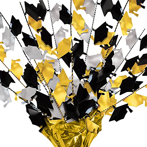 Beistle 2-Pack Metallic Gleam ’N Burst Centerpiece, Black/Gold/Silver Table Decor for Graduation Party with Mini Grad Cap...