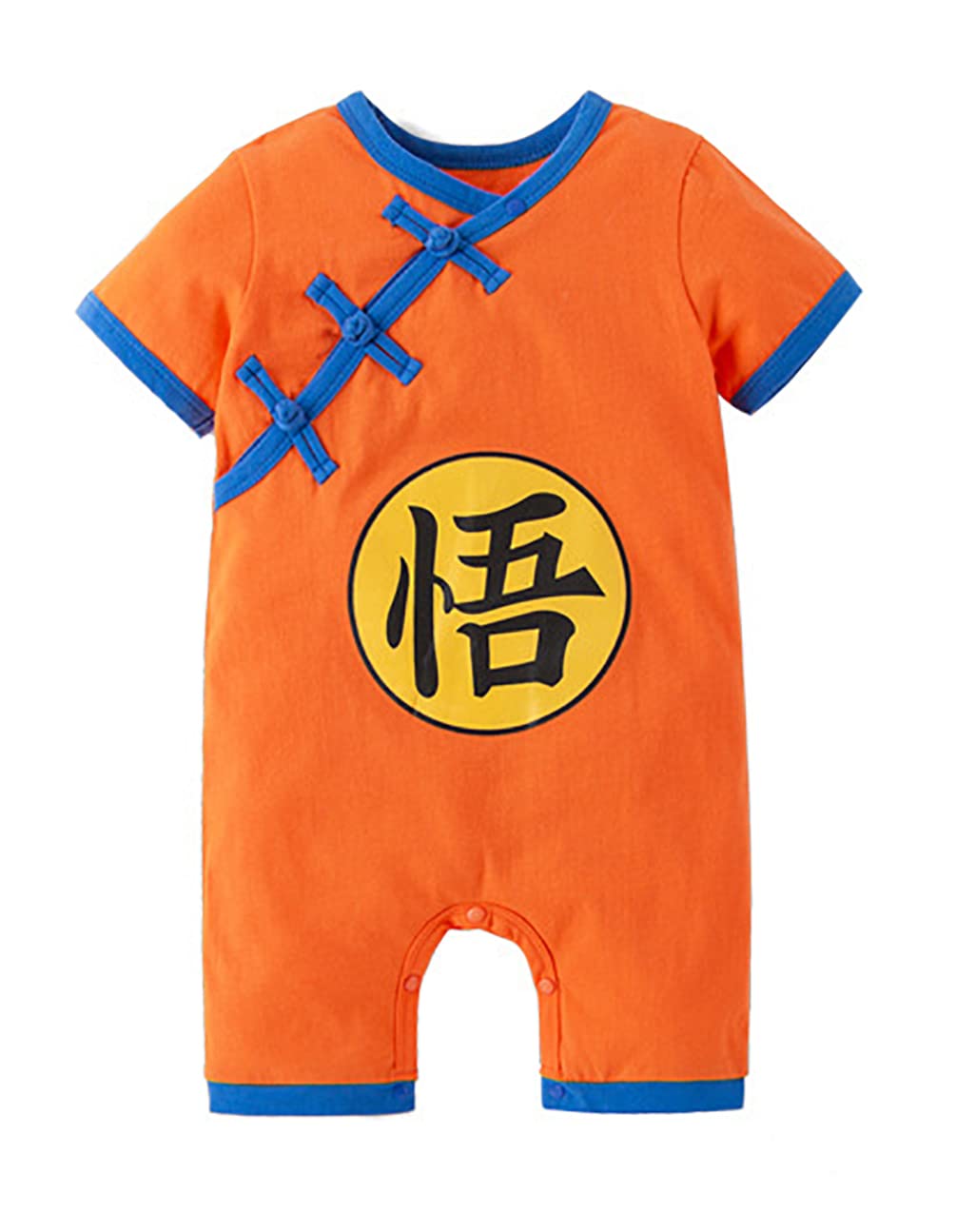 stylesilove Baby Toddler Boys Anime Cartoon Short Sleeve Cotton Romper Traditional Asian Inspired Onesie Cosplay Jumpsuit (Goku Orange, 18 Months)