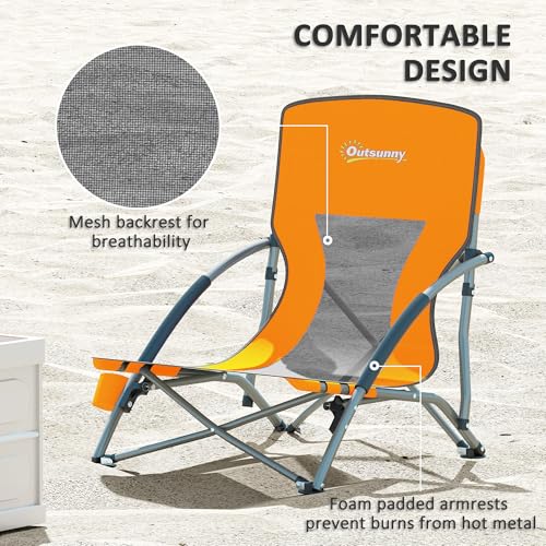 Outsunny Set of 2 Backpack Beach Chair, Folding Beach Chairs with Mesh Back, Carry Bag and Cup Holder, Lightweight and Por...