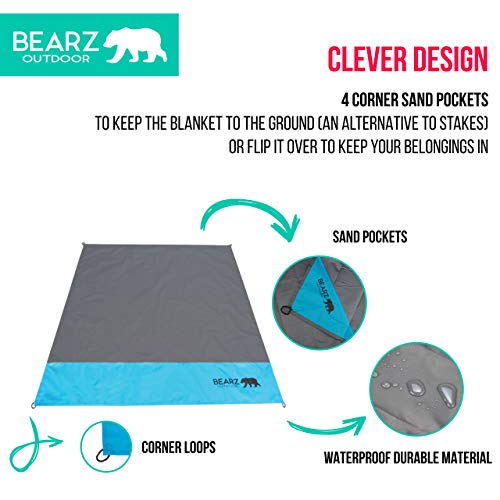 BEARZ Outdoor Pocket Blanket - Beach Blanket Waterproof Sandproof, Picnic Blankets Waterproof Foldable, Lightweight & Comp...