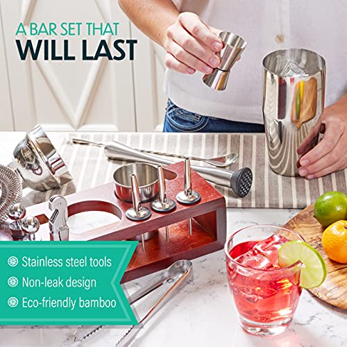 Modern Mixology 21-Piece Cocktail Shaker Set with Stand, Bartender Kit for Home Bar Accessories: 24oz Martini Shaker, Jigg...
