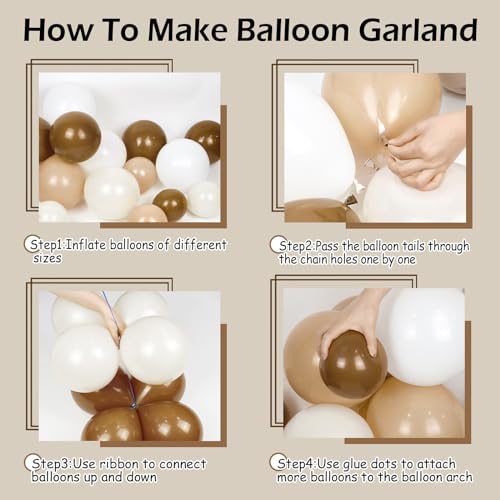 140Pcs Netural Balloon Garland Arch Kit, 5 10 12 18inch Brown Beige Nude Tan Balloons for Birthday Party Netural Bear Baby...