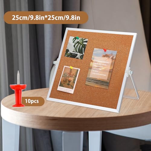 2 Pack Cork Bulletin Board, Double Sided Pin Boards with Silver Aluminum, Desktop Small Cork Boards with Stand Suitable fo...