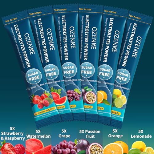 OZENKE Electrolytes Powder Packets, 30 Sticks Hydration Packets Sugar Free, Electrolyte Drink Mix Travel Electrolyte Packe...