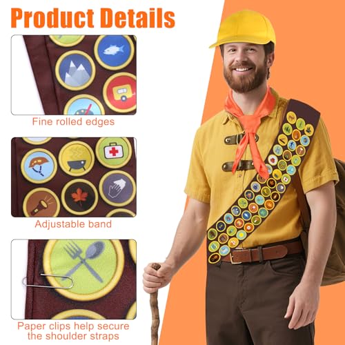 Dreamtop Scout Costume Set, Explorer Costume Accessories with Adventure Sash Patches Hat Neckerchief Flags for Adults Men ...