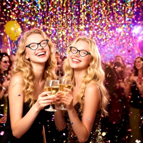 50s Rhinestone Glasses, Retro Old Lady Granny Costume Glasses for Hip Hop Dress Up Halloween Party Favor