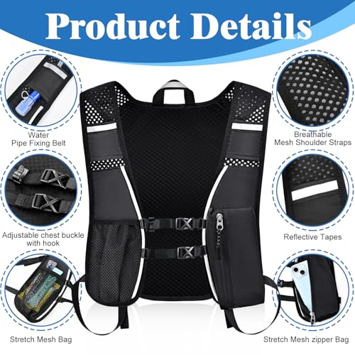 MIAOJIE Hydration Backpack with 2L Water Bladder Bag, Lightweight and Breathable Running Vest for Men, Adjustable Chest St...