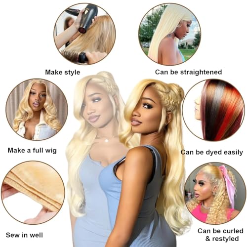 YISEA 613 Body Wave Brazilian Hair 12A Brazilian 613 Body Wave 4 Bundles (10 12 14 16) Unprocessed Human Raw Mink Hair Bundles Wet and Wavy Human Hair 613 Blonde