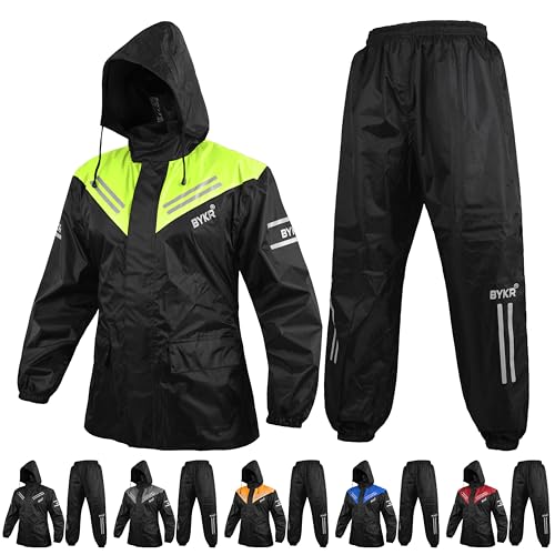 BYKR Waterproof Outdoors Motorcycle Rain Suits for Men & Women Cycling 2-Piece Breathable & Windproof Wet Weather Protection