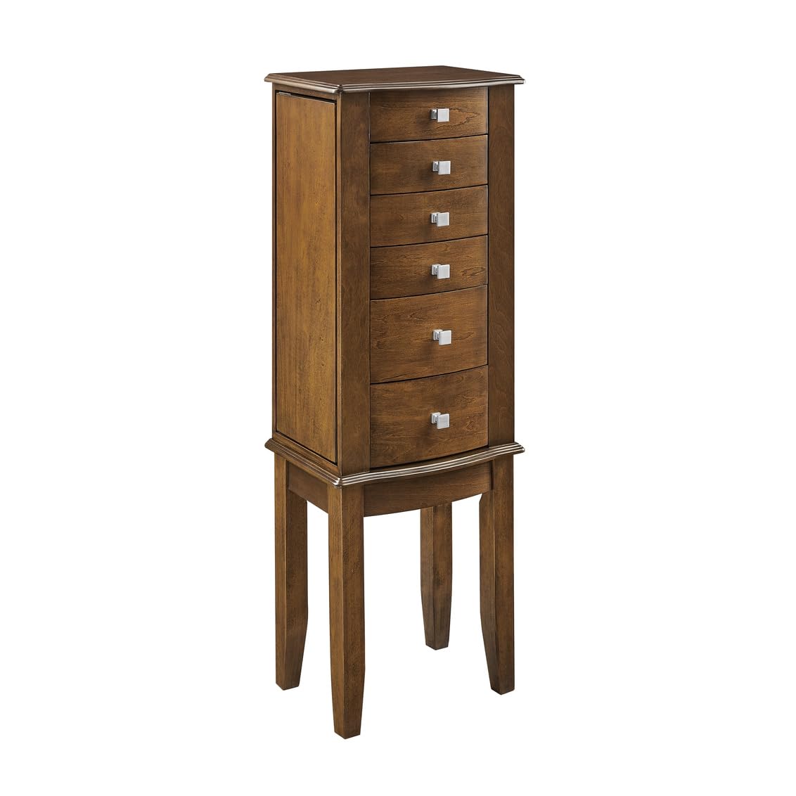 Powell Janie Walnut Five Drawer Jewelry Armoire with Flip-Up Top Mirror