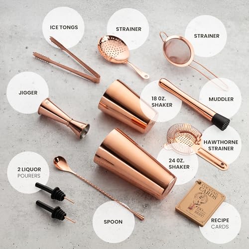 Mixology & Craft Cocktail Shaker Set: 11-Piece Weighted Boston Shaker Kit | Complete Cocktail Kit Gift Set | Top Bartender...